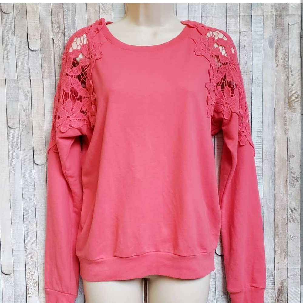 Sugar Rain coral crocheted-shoulder sweatshirt